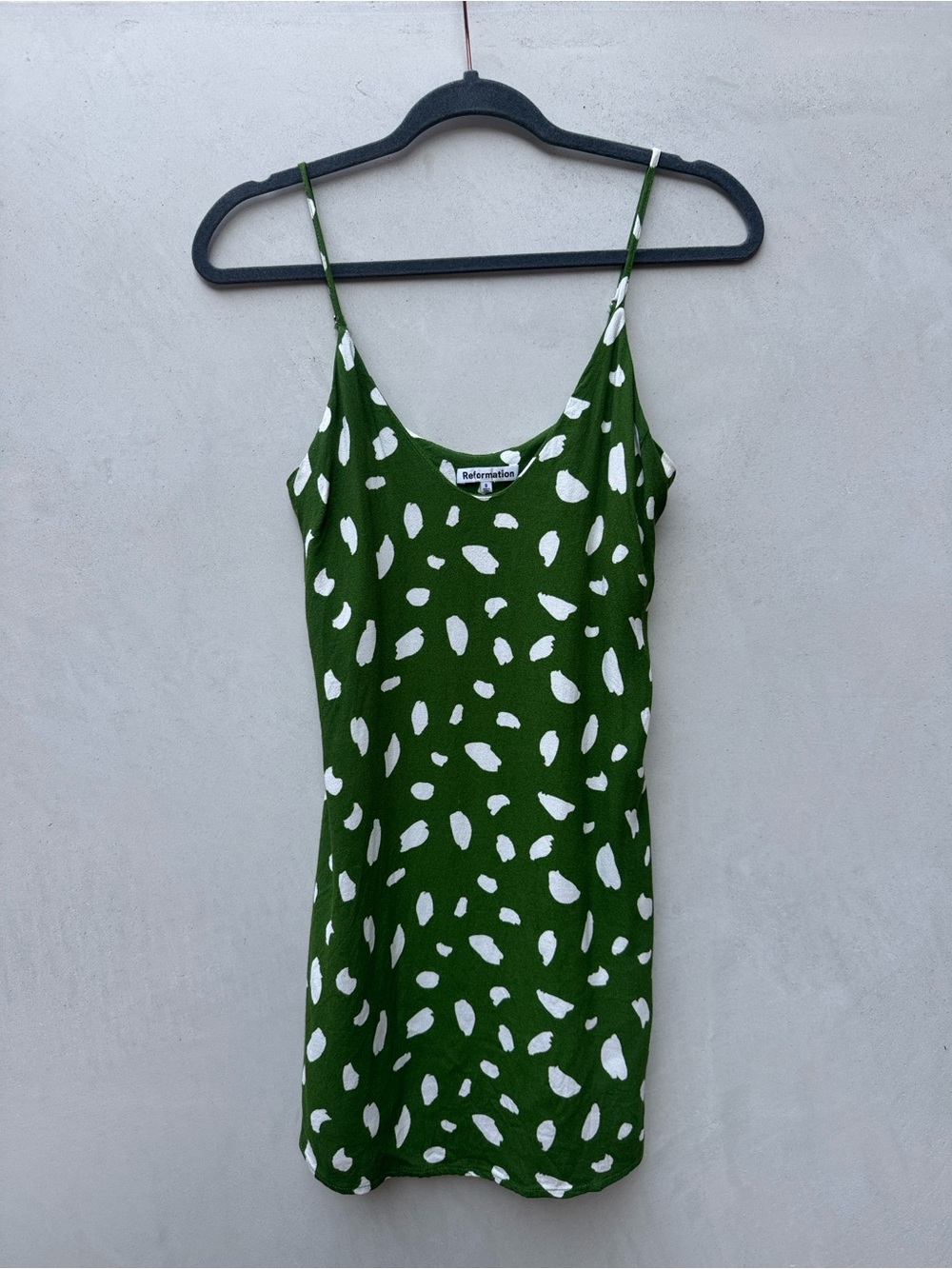 Reformation Ventura Mini Slip Dress Green White Abstract Spot Print Small